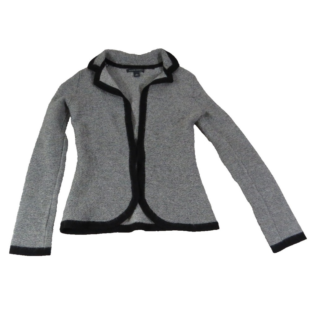 Banana Republic Cardigan Women XS/S Fit Gray Merino Wool Open Front Sweater Trim